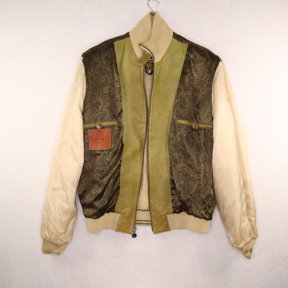 Vintage 70's 80's Brioni ROMA Calfskin Leather Linen Cotton Silk Jacket Men's 44 - Picture 12 of 16